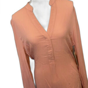 NWT RD Style V-Neck Osric Button Down Long-sleeve Tunic Top Light Pink Size M